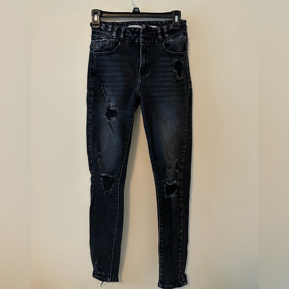 High Waisted Skinny Distressed Black Jeans